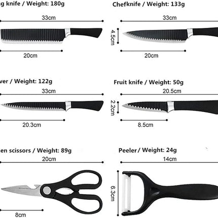 6-piece set featuring sharp knives, robust scissors designed for professional chefs