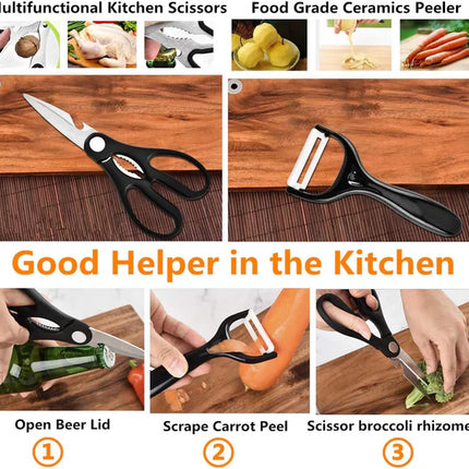 6-piece set featuring sharp knives, robust scissors designed for professional chefs
