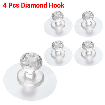 Crystal Wall Hooks – 4 Pcs Adhesive Diamond Hooks for Clothes, Bags & Towels