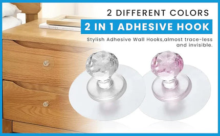 Crystal Wall Hooks – 4 Pcs Adhesive Diamond Hooks for Clothes, Bags & Towels