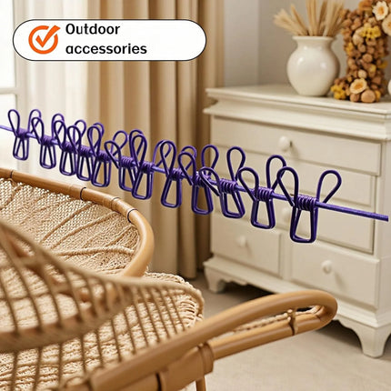 Portable Clothesline with 12 Clips - Extends 12ft, Heavy Duty Stainless Steel Hooks