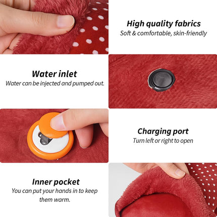 Velvet Electric Hot Water Bag with Cover, Rechargeable Heated Water Bag with Flannel Cover