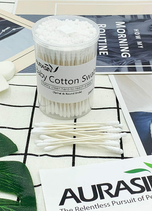 200 Pieces Cotton Swabs, Double Spiral Tipped with Paper Stick