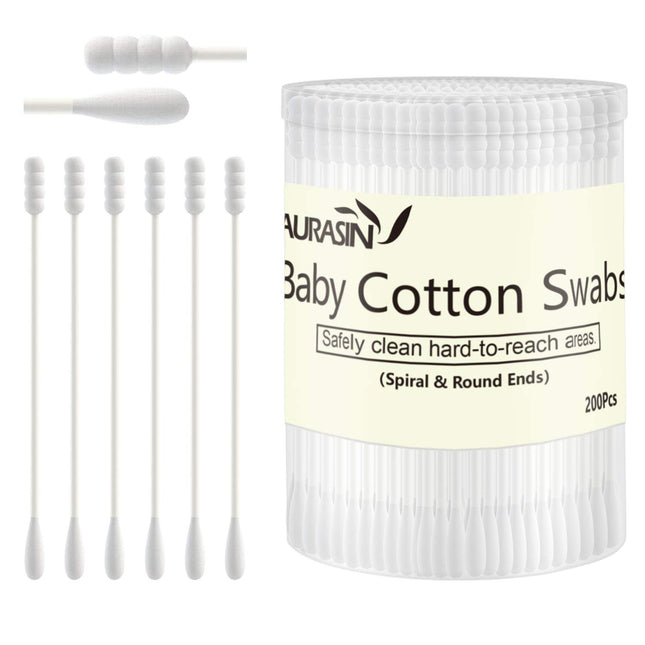 200 Pieces Cotton Swabs, Double Spiral Tipped with Paper Stick