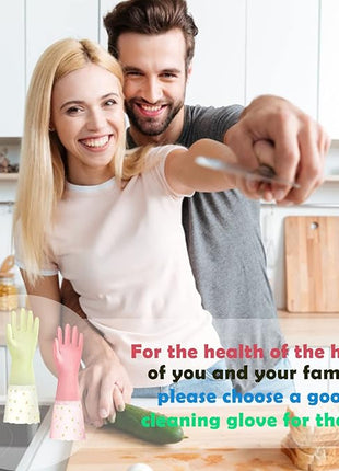 Dishwashing Cleaning Gloves 1 Pairs-Reusable Cotton Liner Rubber Gloves Long cuff