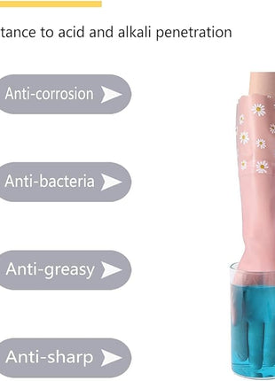 Dishwashing Cleaning Gloves 1 Pairs-Reusable Cotton Liner Rubber Gloves Long cuff