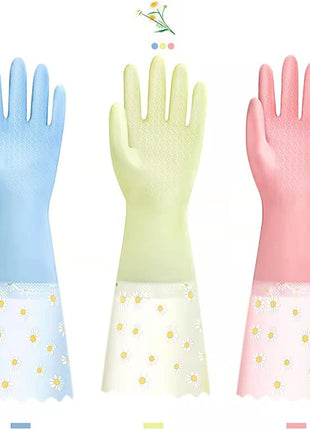 Dishwashing Cleaning Gloves 1 Pairs-Reusable Cotton Liner Rubber Gloves Long cuff