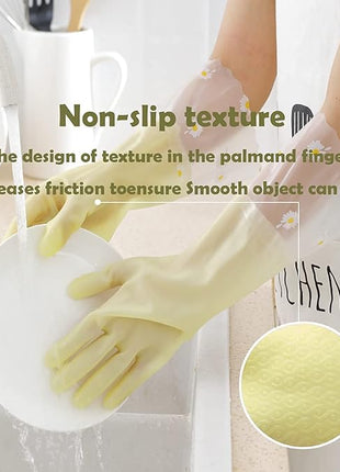 Dishwashing Cleaning Gloves 1 Pairs-Reusable Cotton Liner Rubber Gloves Long cuff