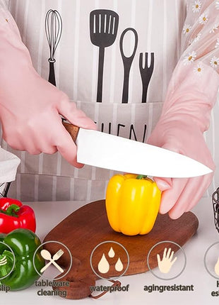 Dishwashing Cleaning Gloves 1 Pairs-Reusable Cotton Liner Rubber Gloves Long cuff