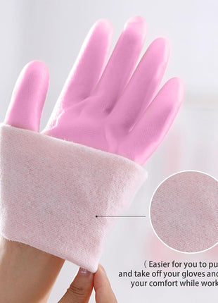 Dishwashing Cleaning Gloves 1 Pairs-Reusable Cotton Liner Rubber Gloves Long cuff