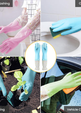 Dishwashing Cleaning Gloves 1 Pairs-Reusable Cotton Liner Rubber Gloves Long cuff