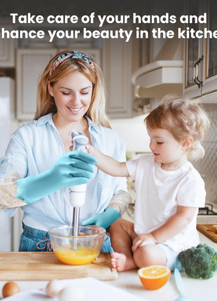 Dishwashing Cleaning Gloves 1 Pairs-Reusable Cotton Liner Rubber Gloves Long cuff