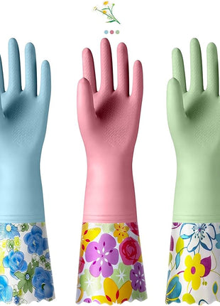 Dishwashing Cleaning Gloves 1 Pairs-Reusable Cotton Liner Rubber Gloves Long cuff