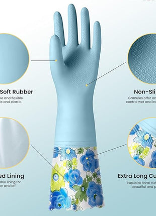 Dishwashing Cleaning Gloves 1 Pairs-Reusable Cotton Liner Rubber Gloves Long cuff