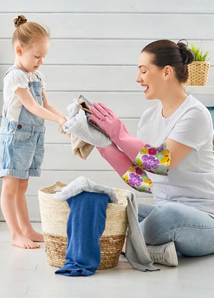 Dishwashing Cleaning Gloves 1 Pairs-Reusable Cotton Liner Rubber Gloves Long cuff