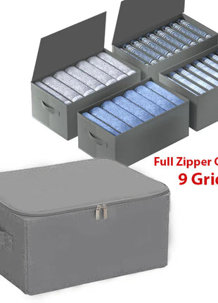 Full Zipper 9-Grid Drawer Clothes Organizer