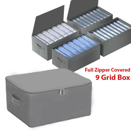 Full Zipper 9-Grid Drawer Clothes Organizer for Wardrobe & Folded Clothes