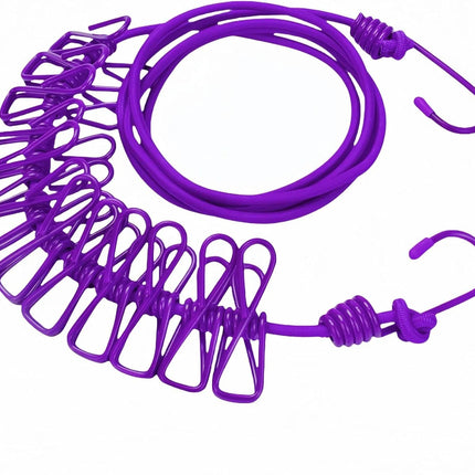 Portable Clothesline with 12 Clips - Extends 12ft, Heavy Duty Stainless Steel Hooks