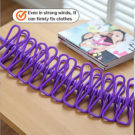 Portable Clothesline with 12 Clips - Extends 12ft, Heavy Duty Stainless Steel Hooks