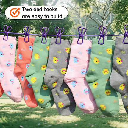 Portable Clothesline with 12 Clips - Extends 12ft, Heavy Duty Stainless Steel Hooks