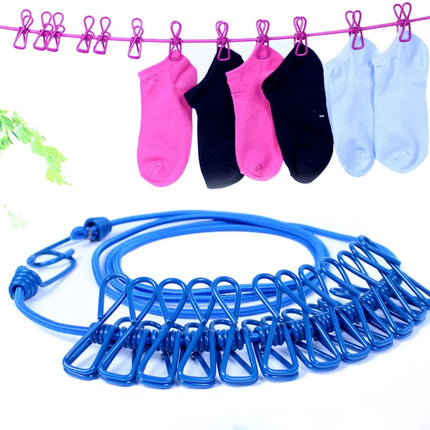 Portable Clothesline with 12 Clips - Extends 12ft, Heavy Duty Stainless Steel Hooks