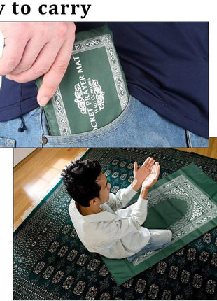 Portable Polyester Pocket Travel Prayer Mat with Compass