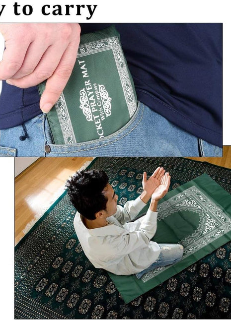 Portable Polyester Pocket Travel Prayer Mat with Compass