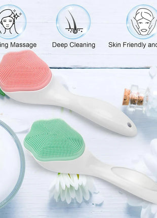 Silicone Body Scrubber - Facial Skin Cleansing Brush and Massaging Tool with Soft Brush