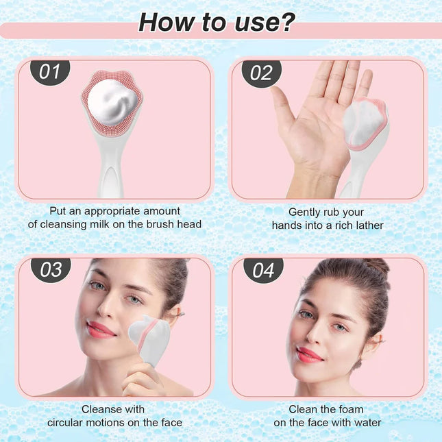 Silicone Body Scrubber - Facial Skin Cleansing Brush and Massaging Tool with Soft Brush