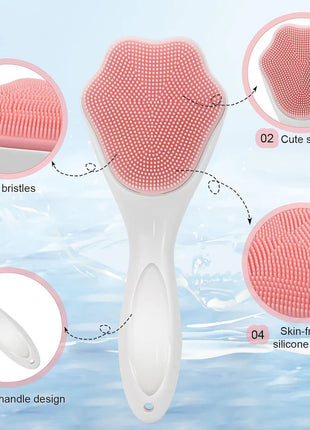 Silicone Body Scrubber - Facial Skin Cleansing Brush and Massaging Tool with Soft Brush