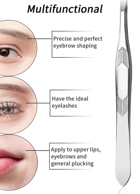 Silver Tone Stainless Steel Long Tweezers for Eyebrows Hair Removal
