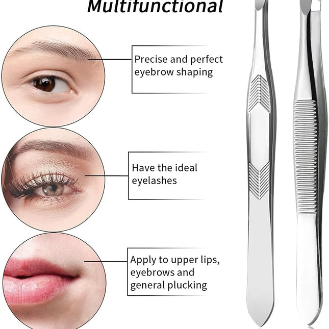 Silver Tone Stainless Steel Long Tweezers for Eyebrows Hair Removal