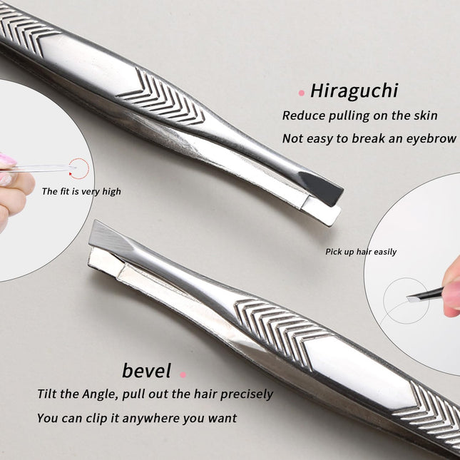 Silver Tone Stainless Steel Long Tweezers for Eyebrows Hair Removal