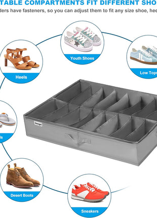 12 Pair Under Bed Shoe Storage Organizer-With Handle