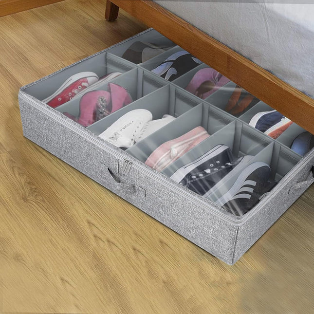Under Bed Shoe Storage Organizer 12 Pair Compertment With Handle