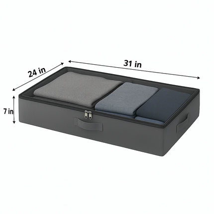 Underbed Storage Organizer with Clear Top, Foldable Box with Dual Zipper & Handles