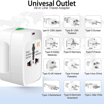 Universal All-In-One (US UK EU AU) World Wide International Travel Adapter Plug
